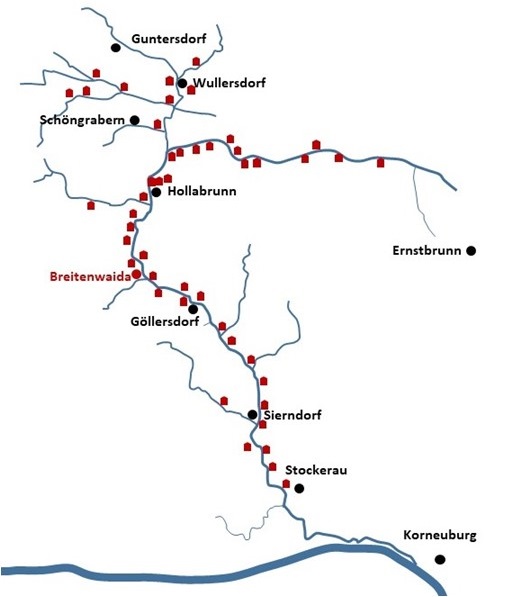 Themenweg Göllersbach_Abbildung Standorte Mühlen